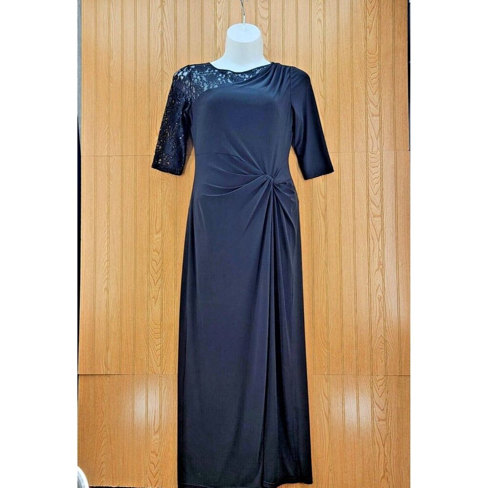 Ellen Tracy Black Maxi Dress with Lace Sleeve